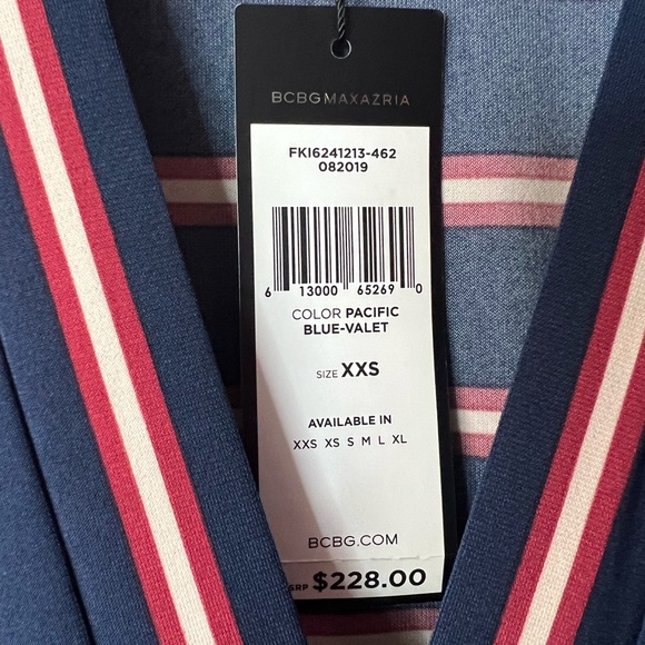 NWT BCBGMaxAzria Stripe Cross Front Tie Dress, XXS - Picture 5 of 12